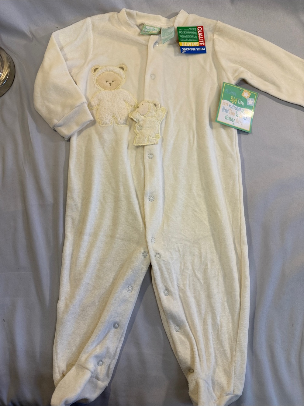 Cream Bear Footed Pajama One-Piece for Kids